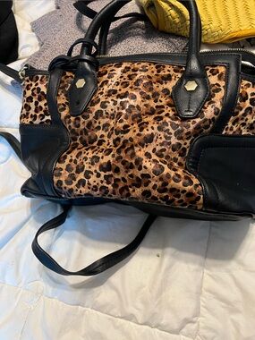 Naturalizer vegan leather and ocelot hair womens handbag purse EUC